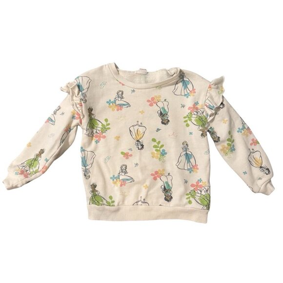 Disney Other - Disney Princess Ruffle Sweatshirt Cream Floral Print Girls 4T